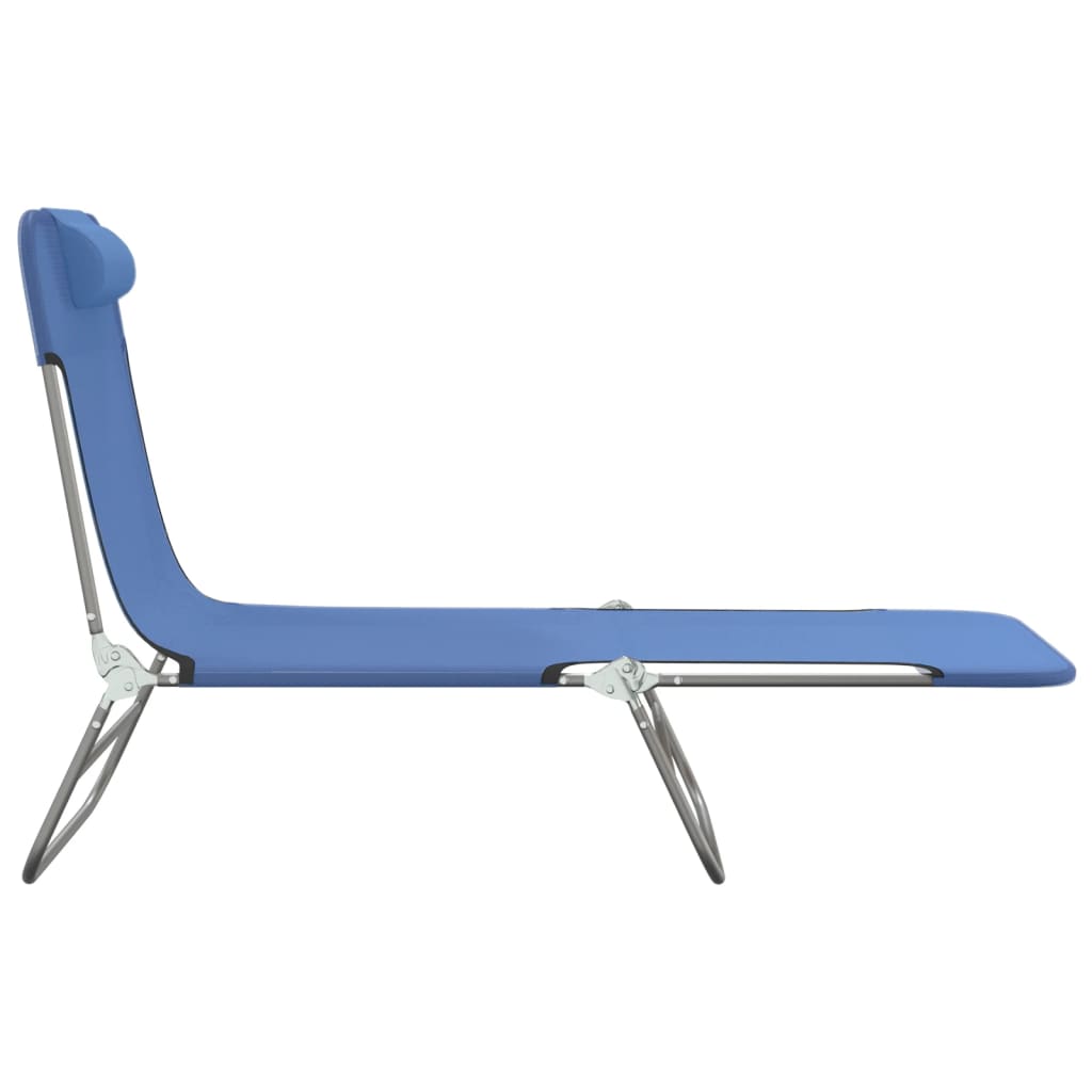 Chaises longues pliantes, lot de 2, en textilène bleu et acier