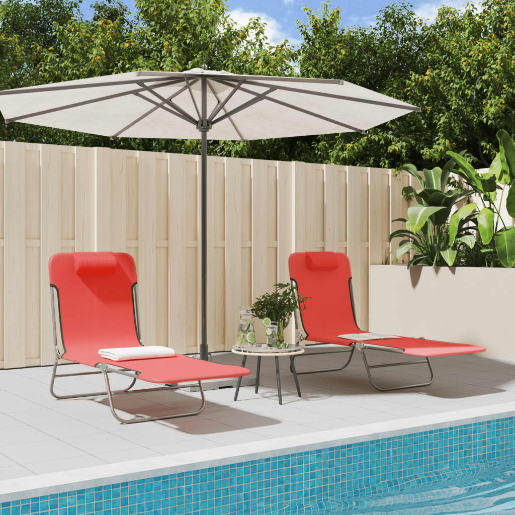 Sun loungers foldable 2 pcs. Red textilene and steel