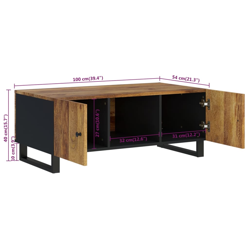 Table basse 100x54x40 cm en bois de manguier massif et matériau à base de bois