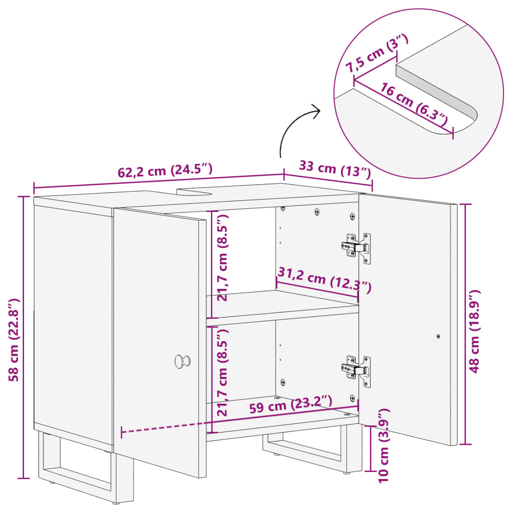 Washbasin base cabinet made of solid reclaimed wood and wood-based material