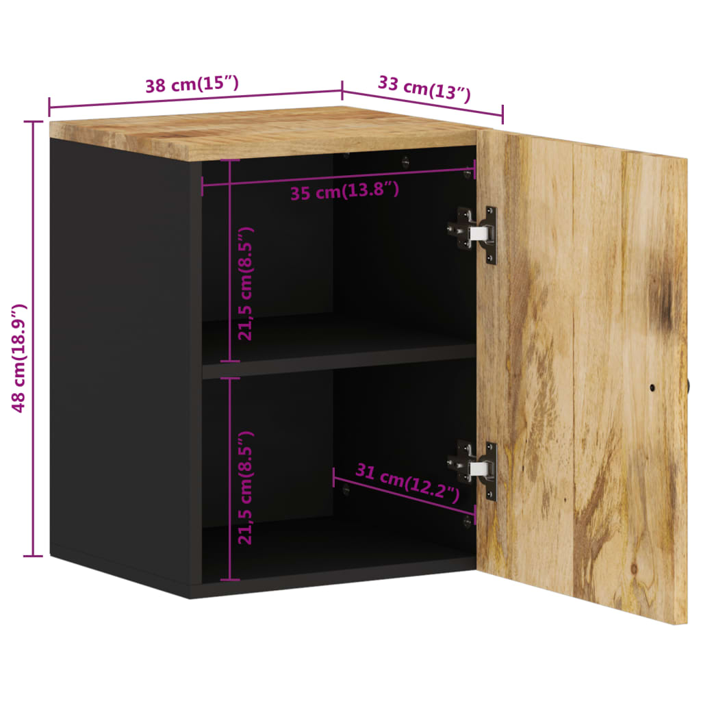 Bathroom wall cabinet 38x33x48 cm solid mango wood