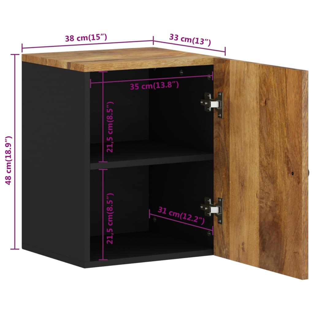 Bathroom wall cabinet 38x33x48 cm solid mango wood