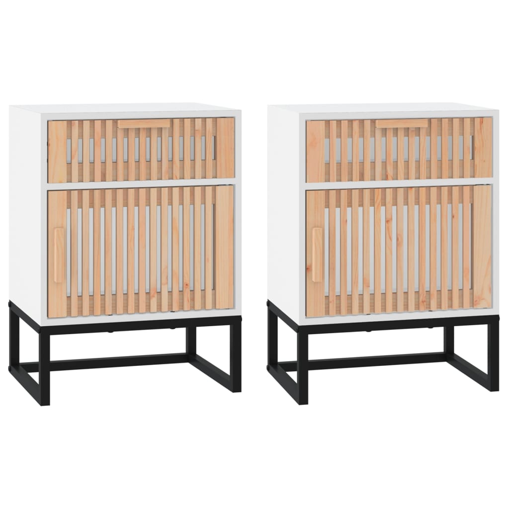 Bedside tables 2 pcs. White 40x30x55.5 cm wood-based material & iron