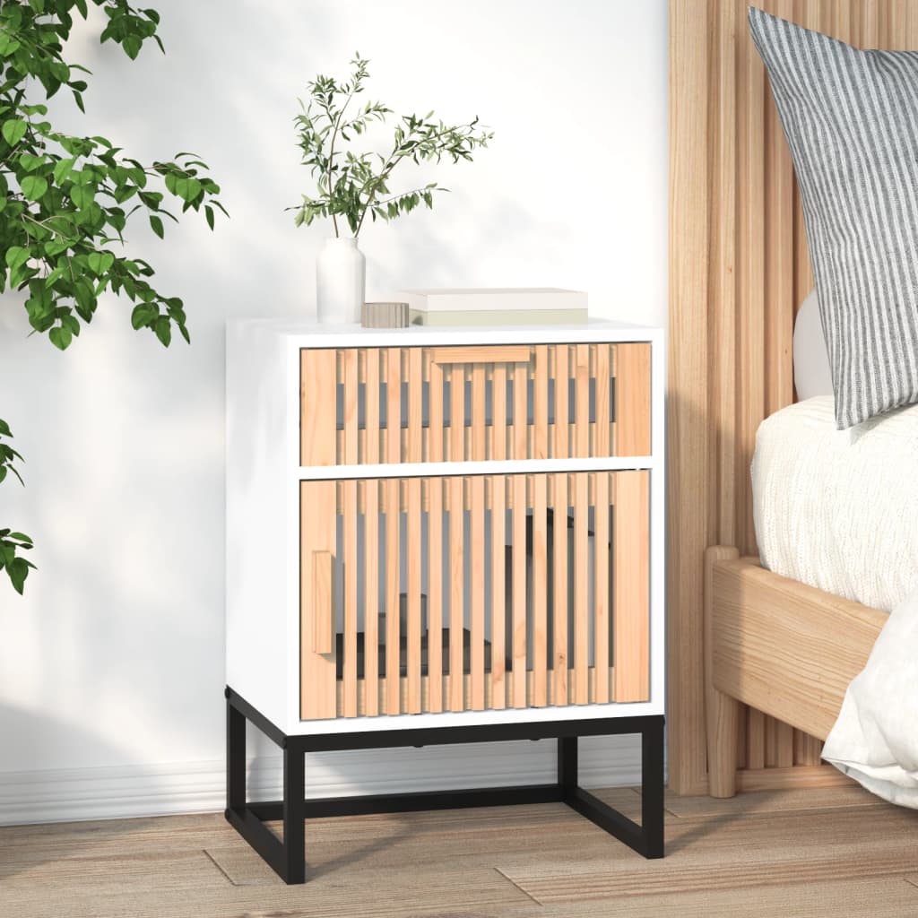 Bedside tables 2 pcs. White 40x30x55.5 cm wood-based material & iron