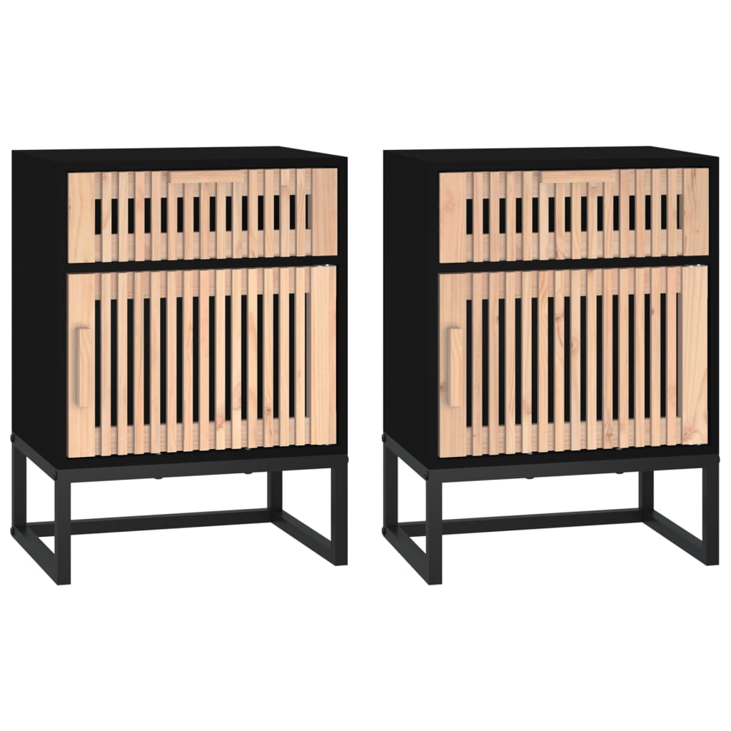 Tables de chevet, lot de 2, noires, 40 x 30 x 55,5 cm, en bois et fer