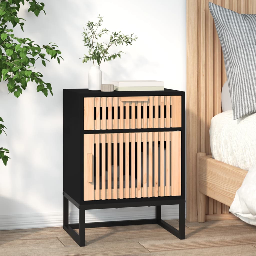 Tables de chevet, lot de 2, noires, 40 x 30 x 55,5 cm, en bois et fer