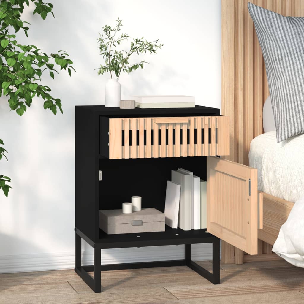 Tables de chevet, lot de 2, noires, 40 x 30 x 55,5 cm, en bois et fer