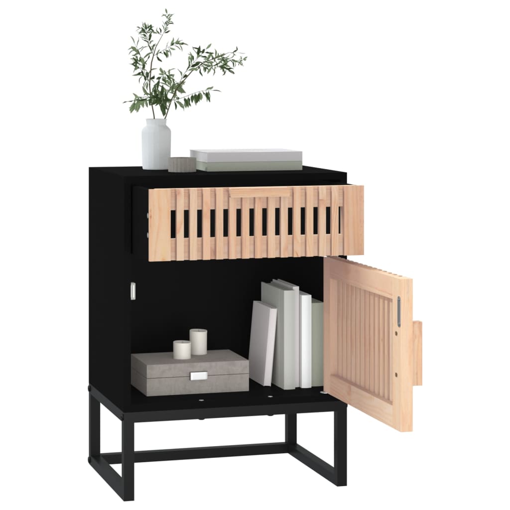 Tables de chevet, lot de 2, noires, 40 x 30 x 55,5 cm, en bois et fer