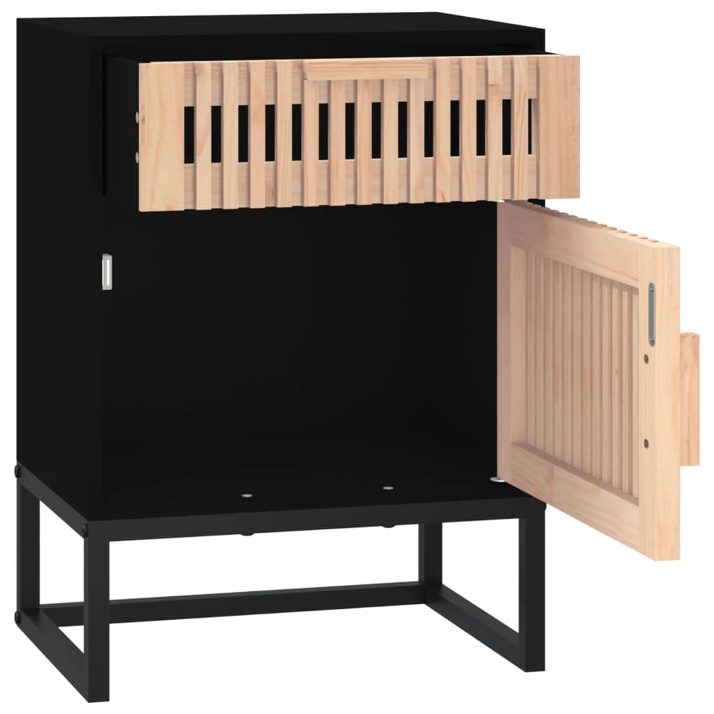 Tables de chevet, lot de 2, noires, 40 x 30 x 55,5 cm, en bois et fer