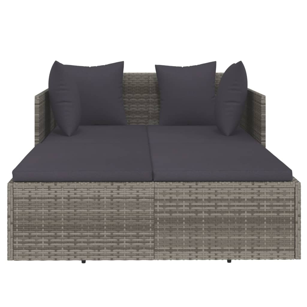 Chaise longue avec coussin gris 182x118x63 cm en résine tressée