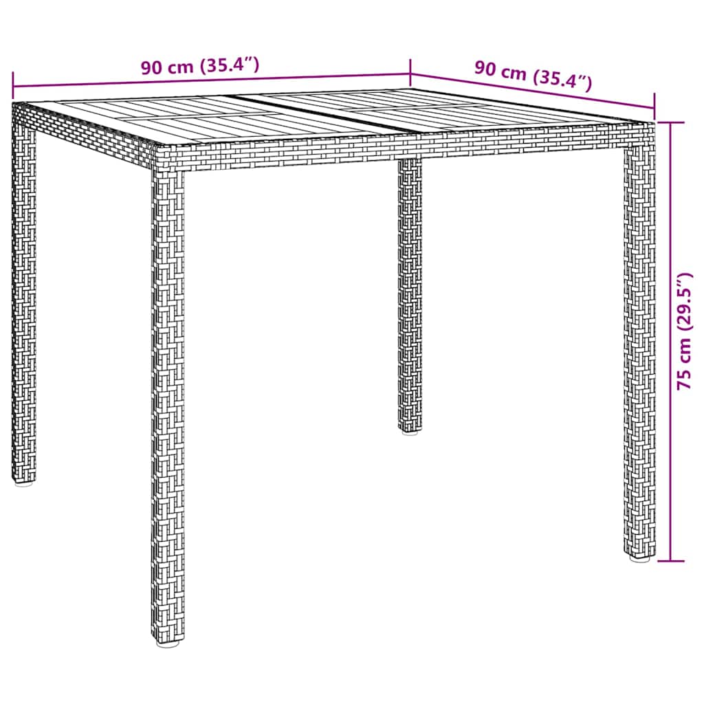 Garten-Eßtisch Grau 90 x 90 x 75 cm Poly Rattan