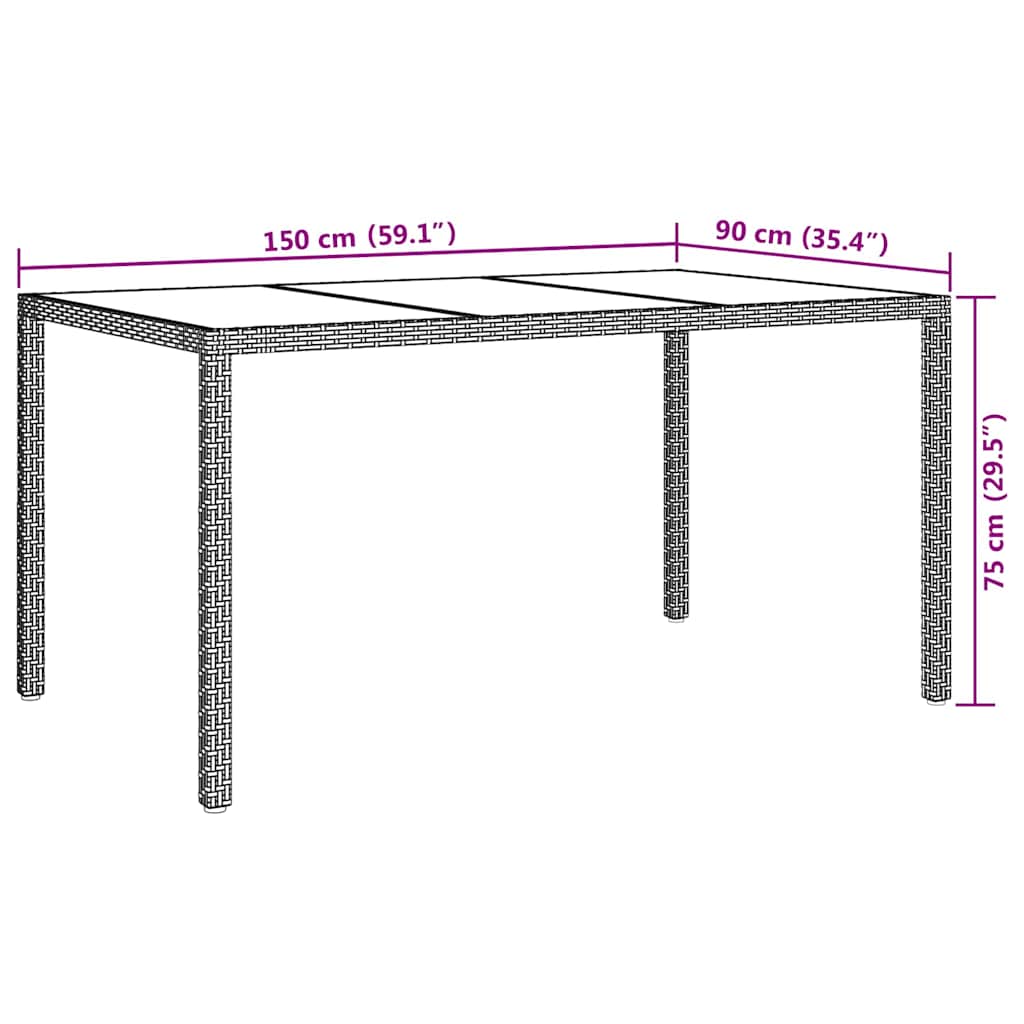 Gartentisch Braun 150 x 90 x 75 cm Poly-Rattan
