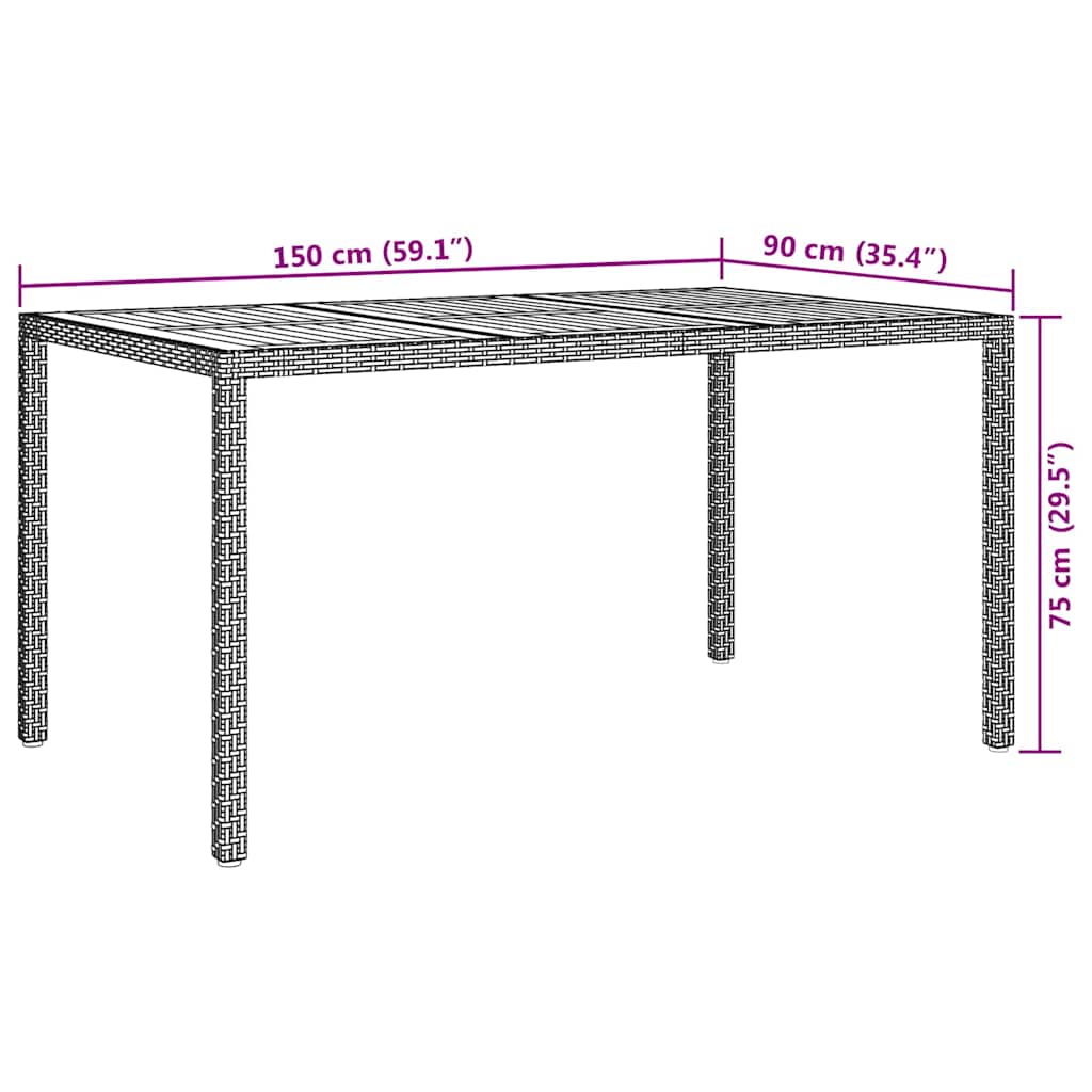 Gartentisch Schwarz 150 x 90 x 75 cm Poly-Rattan