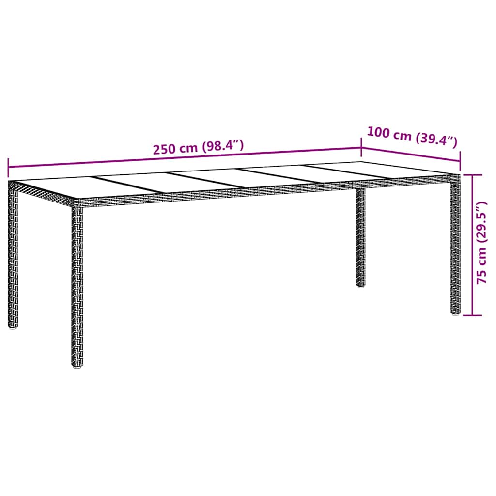 Garten-Eßtisch Grau 250 x 100 x 75 cm Poly Rattan