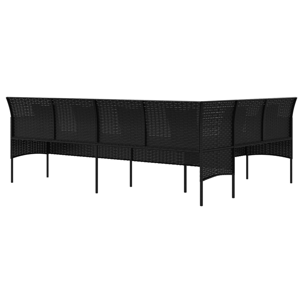 Garden Sofa in L-Shape with Cushions Black Poly Rattan