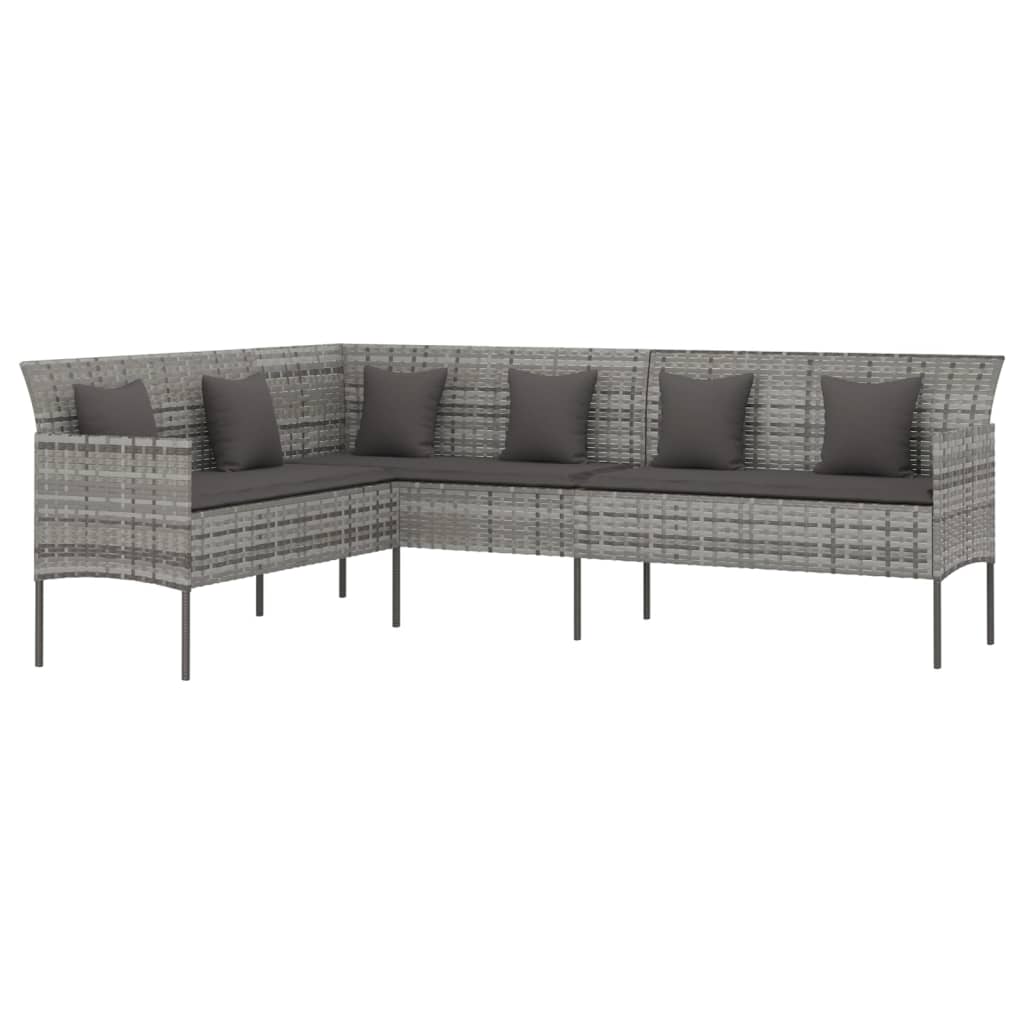Garden Sofa in L-Shape with Cushions Grey Poly Rattan