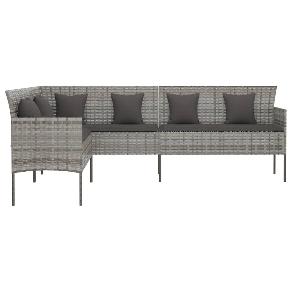 Garden Sofa in L-Shape with Cushions Grey Poly Rattan
