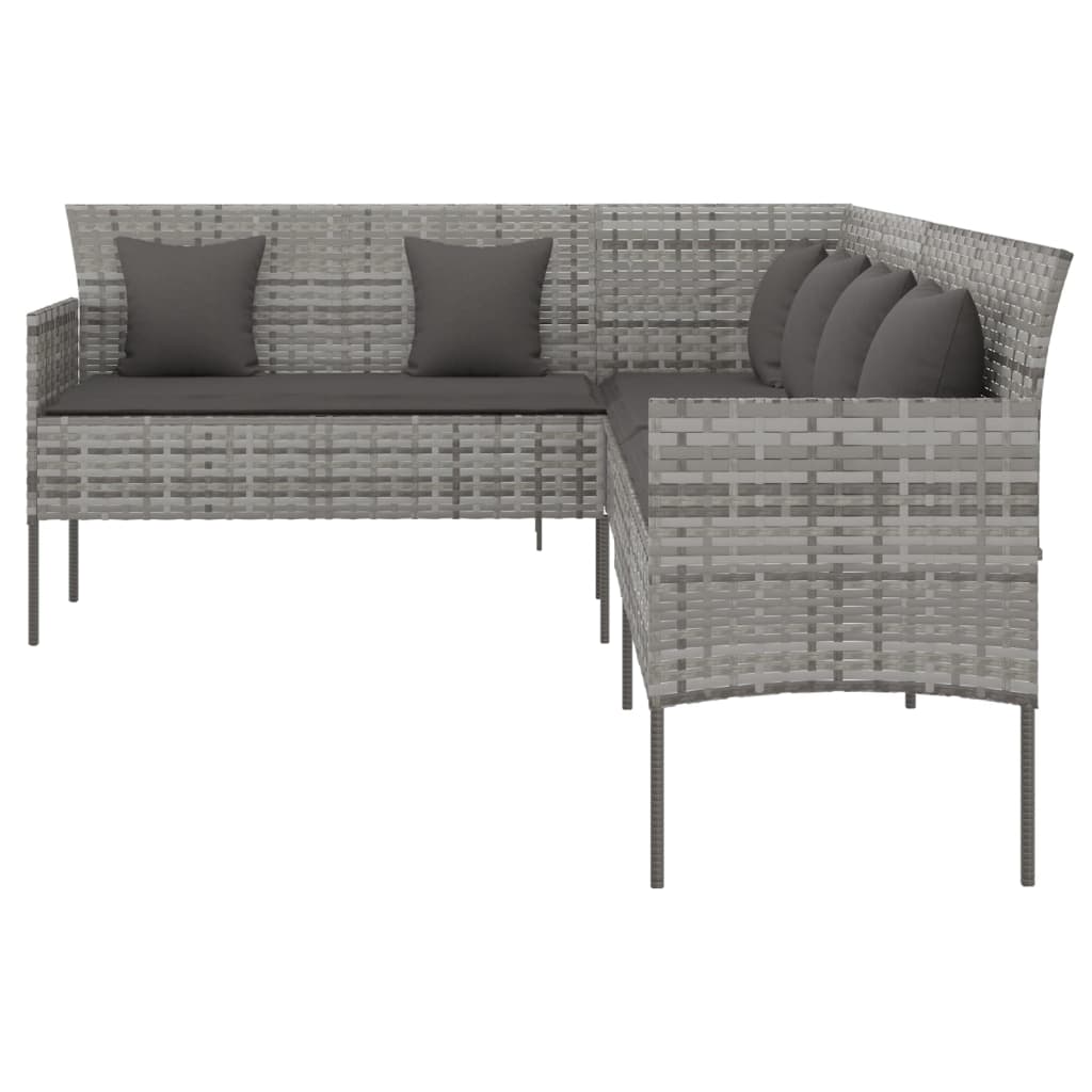 Garden Sofa in L-Shape with Cushions Grey Poly Rattan