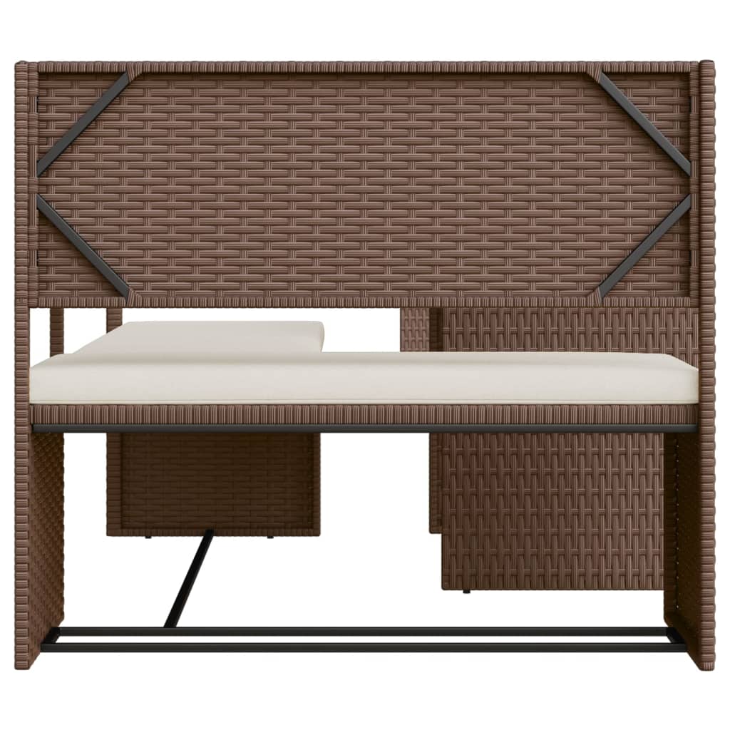 L-shaped garden sofa with table and cushions brown poly rattan