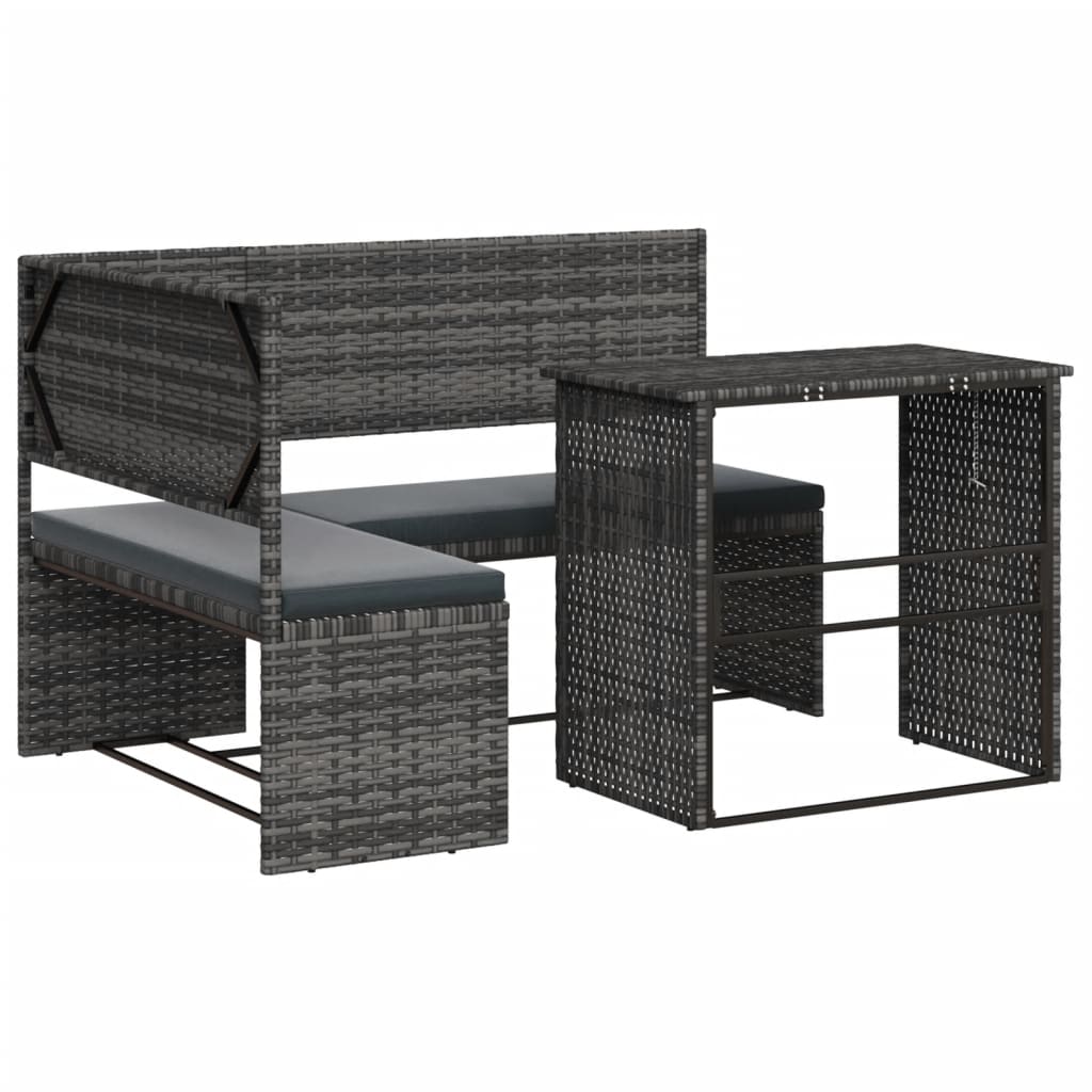 Canapé de jardin en L avec table et coussins en polyrotin gris