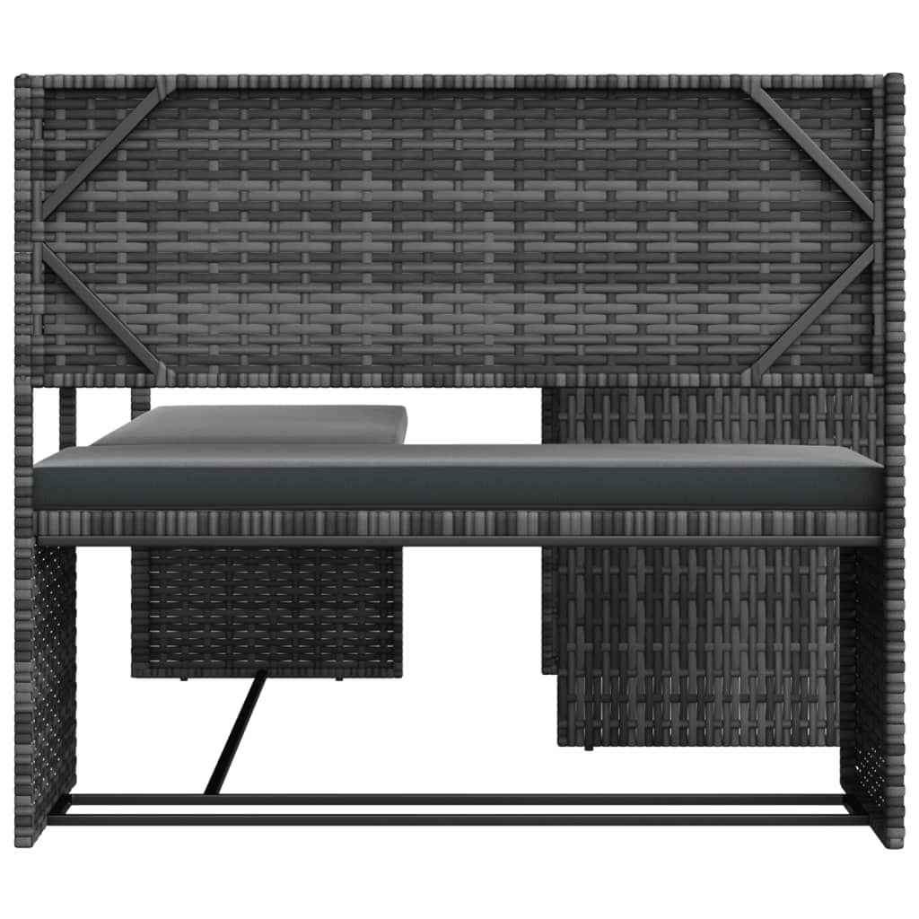 Canapé de jardin en L avec table et coussins en polyrotin gris