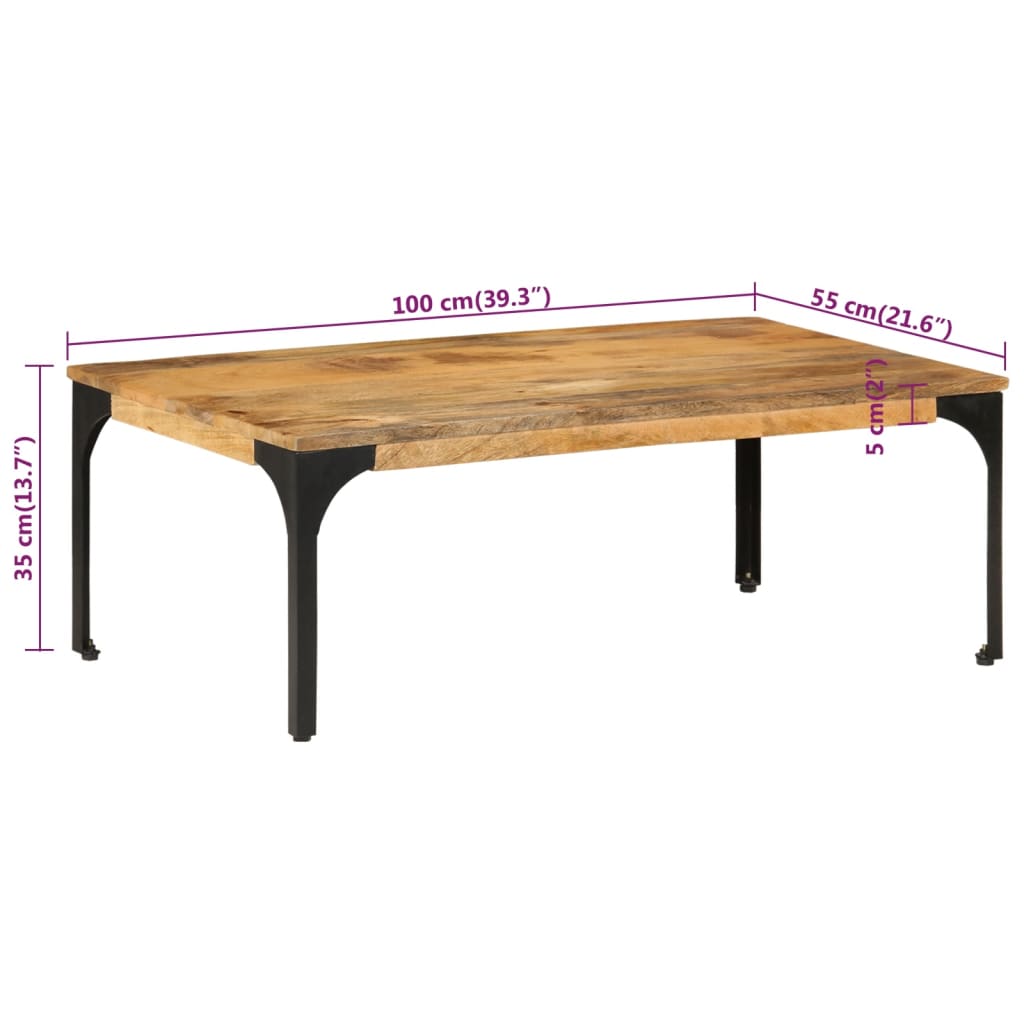 Table basse 100x55x35 cm en bois de manguier massif