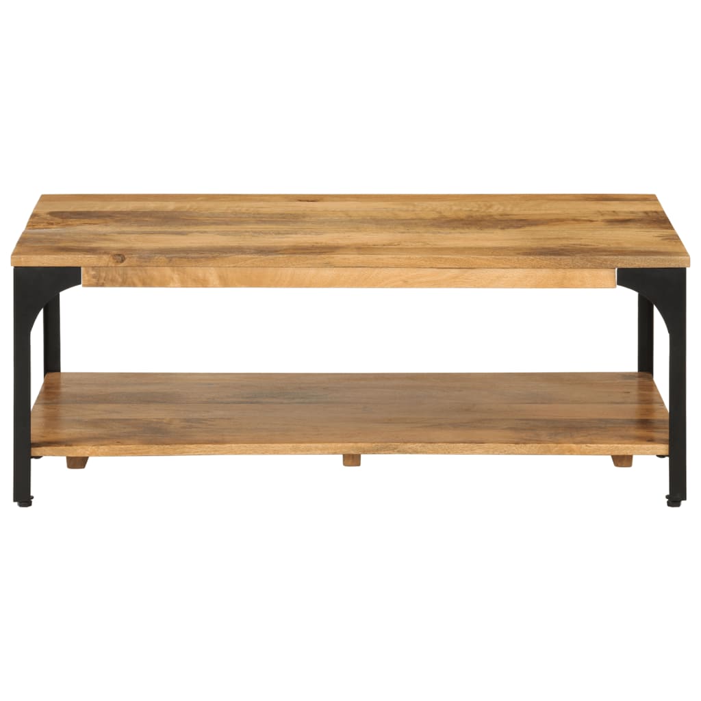 Table basse avec étagère 100x55x38 cm en bois de manguier massif et acier