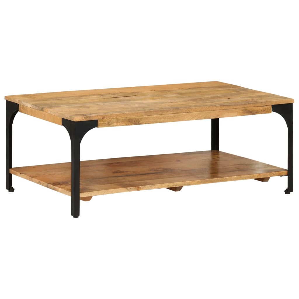 Table basse avec étagère 100x55x38 cm en bois de manguier massif et acier