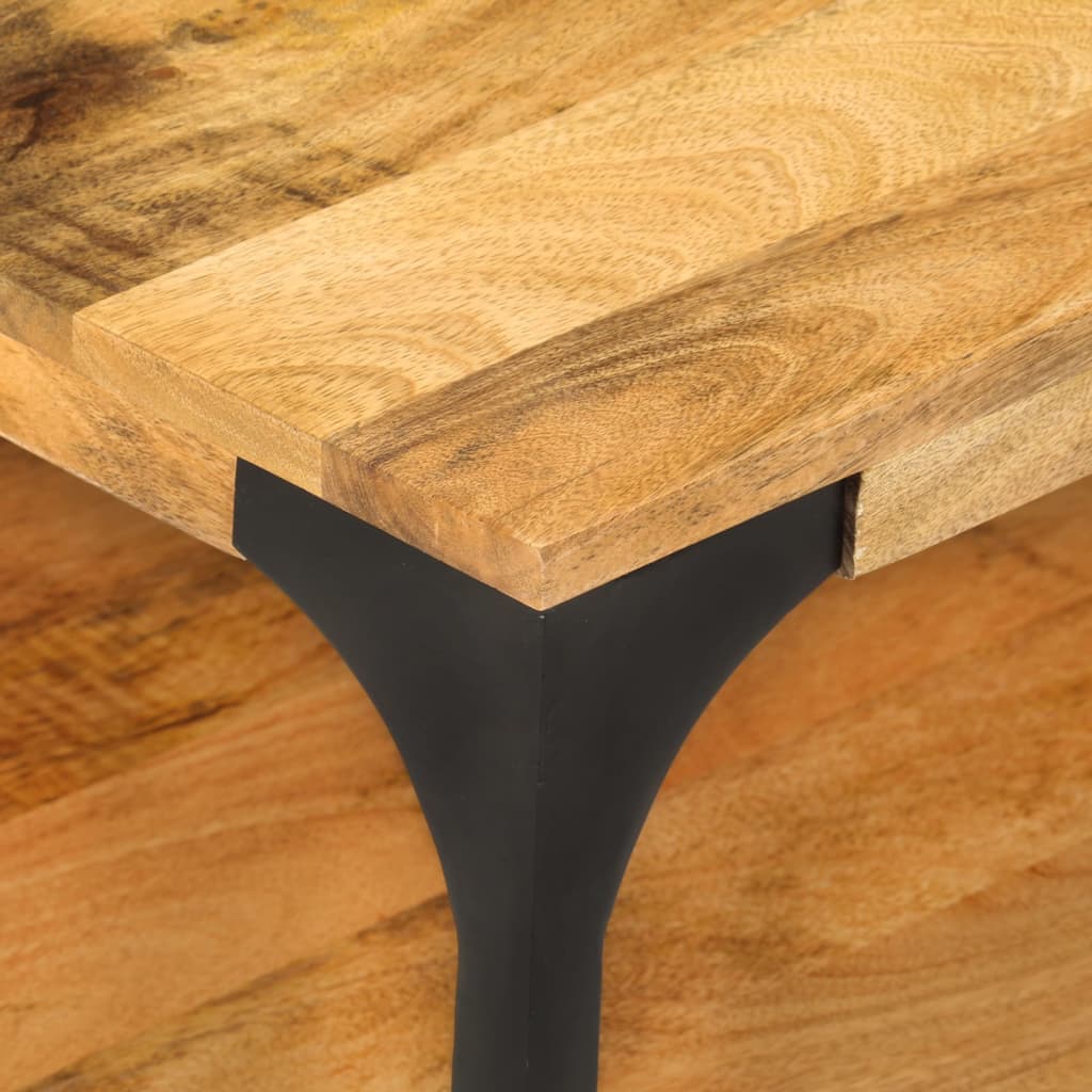 Table basse avec étagère 100x55x38 cm en bois de manguier massif et acier