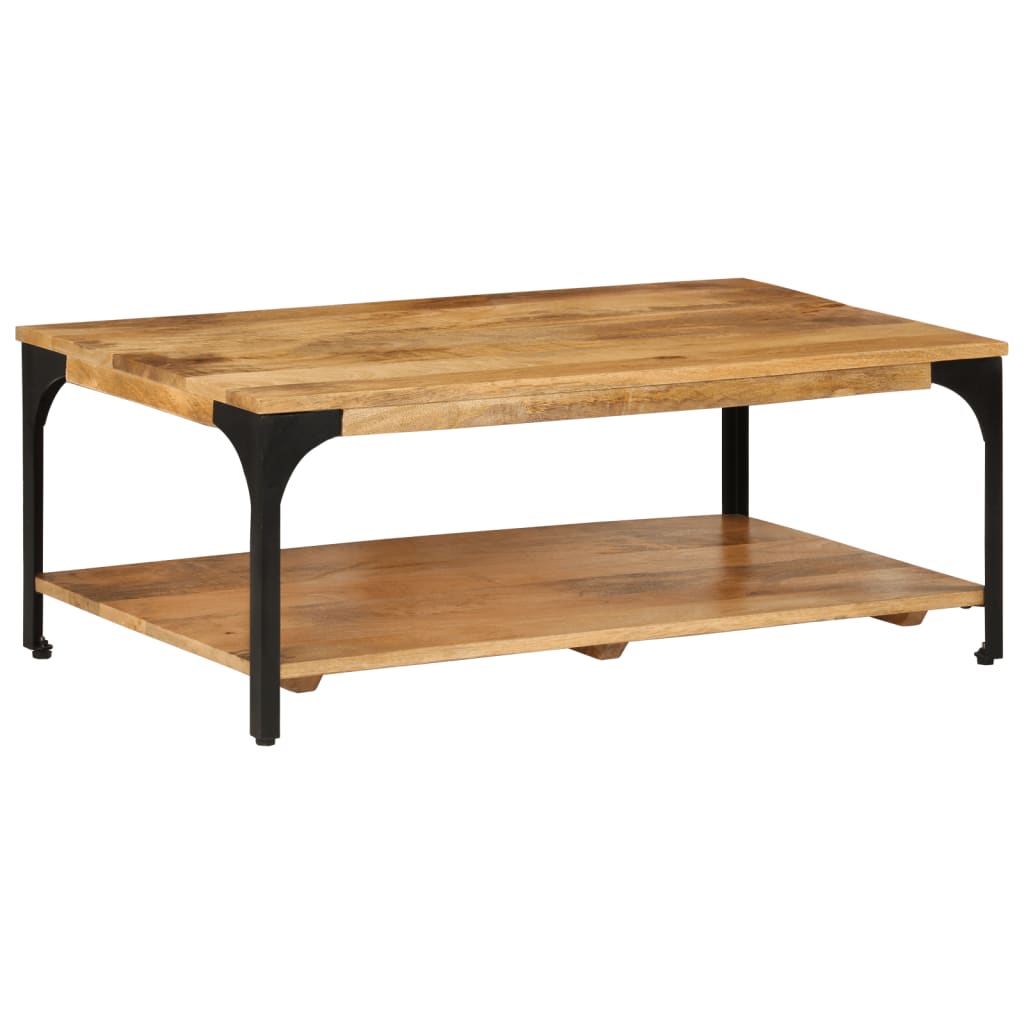 Table basse avec étagère 100x55x38 cm en bois de manguier massif et acier