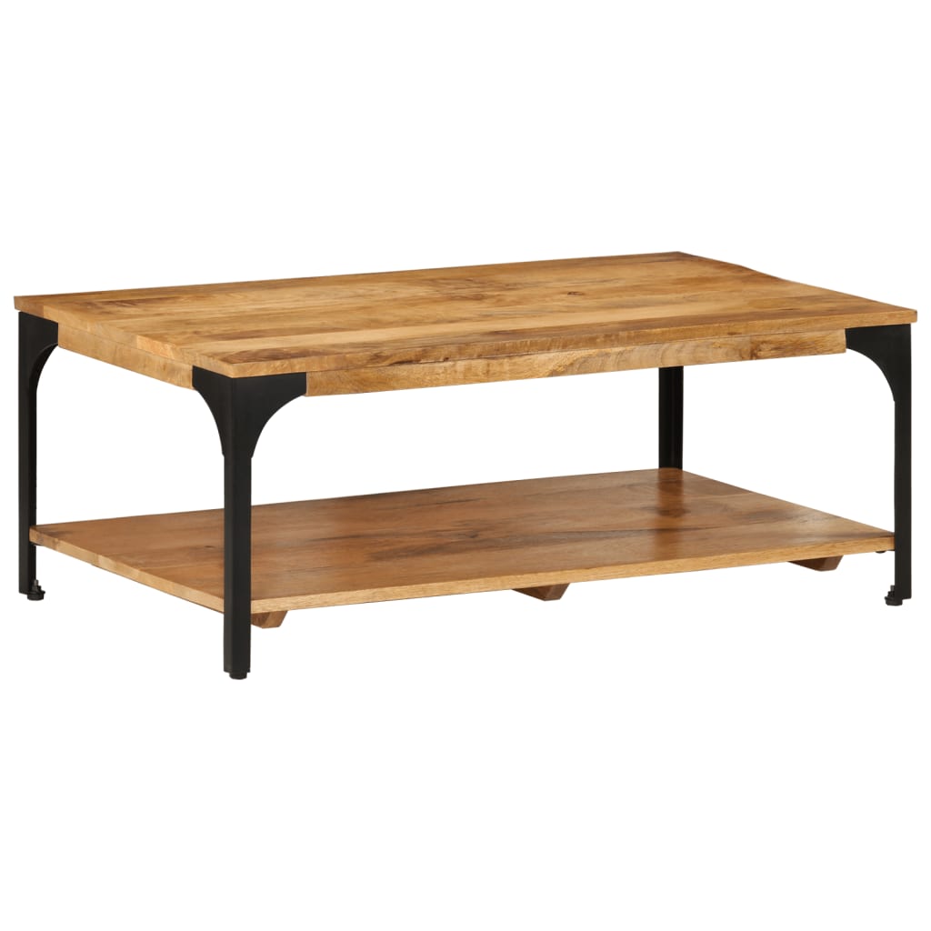 Table basse avec étagère 100x55x38 cm en bois de manguier massif et acier