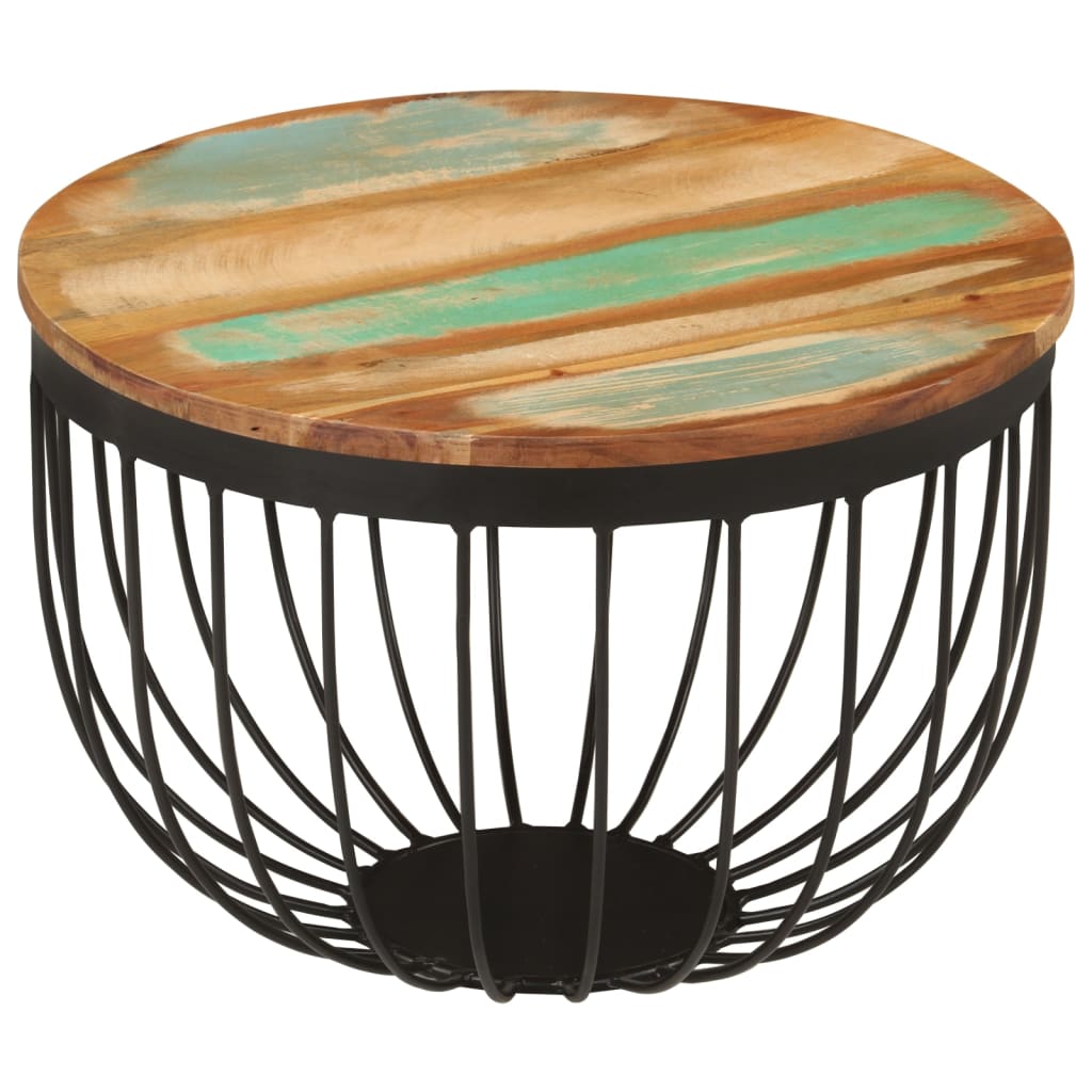 Table basse Ø50x35 cm en bois massif de récupération et acier