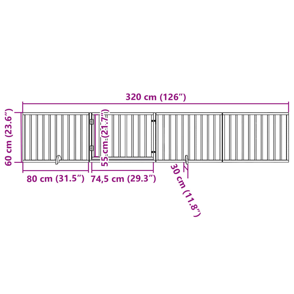 4-tlg. Hundetor mit Tür Faltbar Schwarz 320 cm Pappelholz