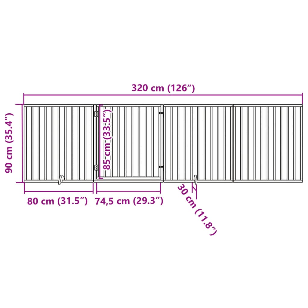 4-tlg. Hundetor mit Tür Faltbar Schwarz 320 cm Pappelholz