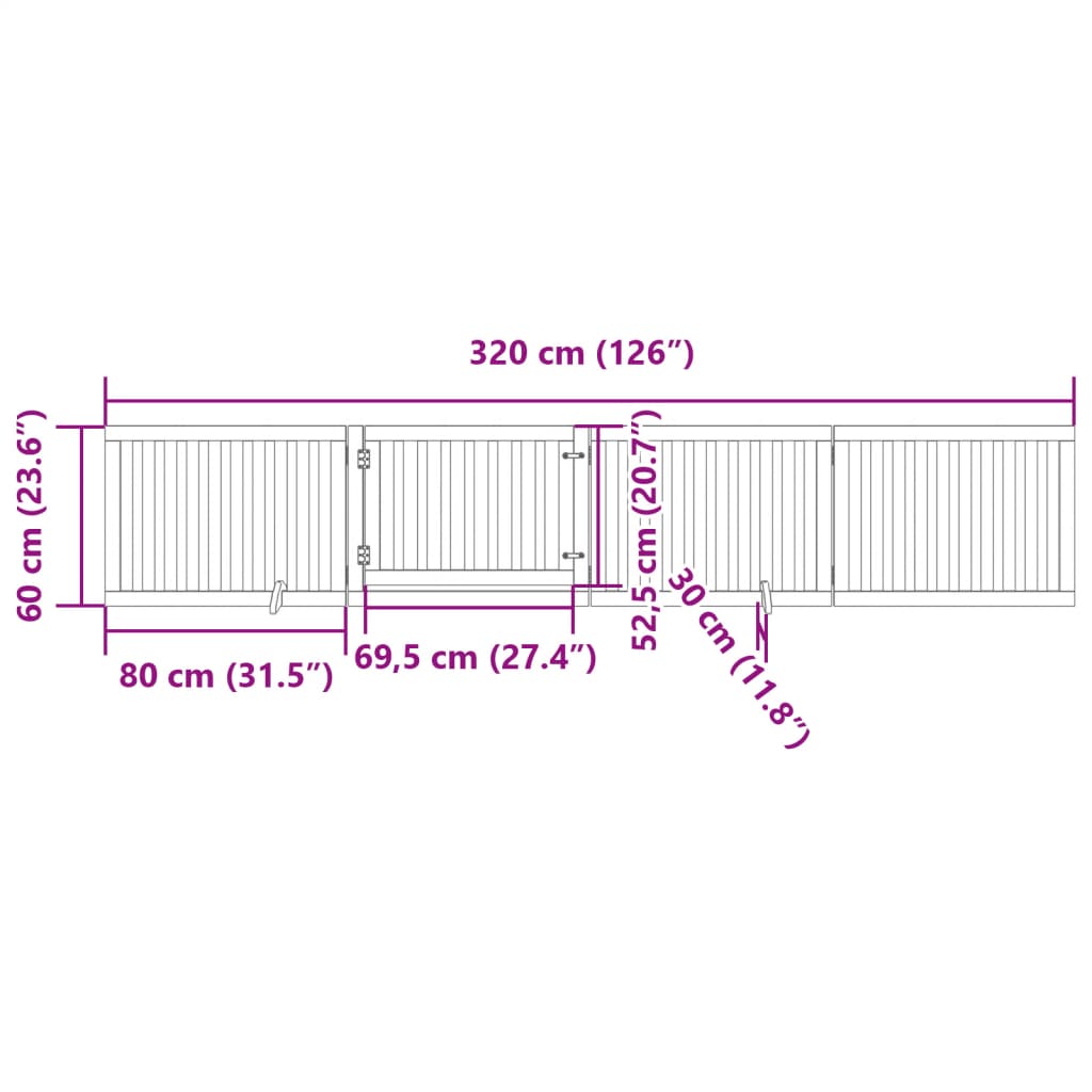 4-tlg. Hundetor mit Tür Faltbar Weiß 320 cm Pappelholz