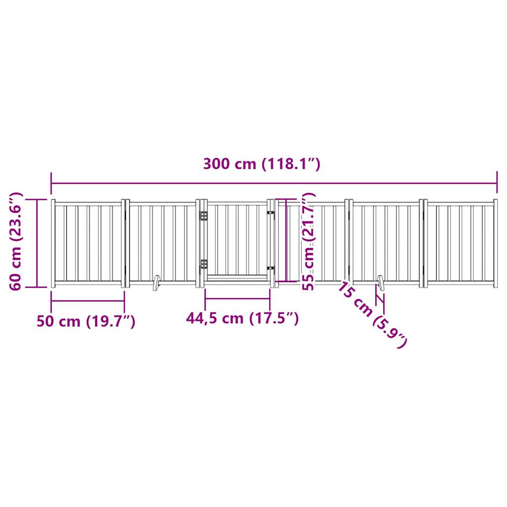 6-tlg. Hundetor mit Tür Faltbar Schwarz 300 cm Massivholz Tanne