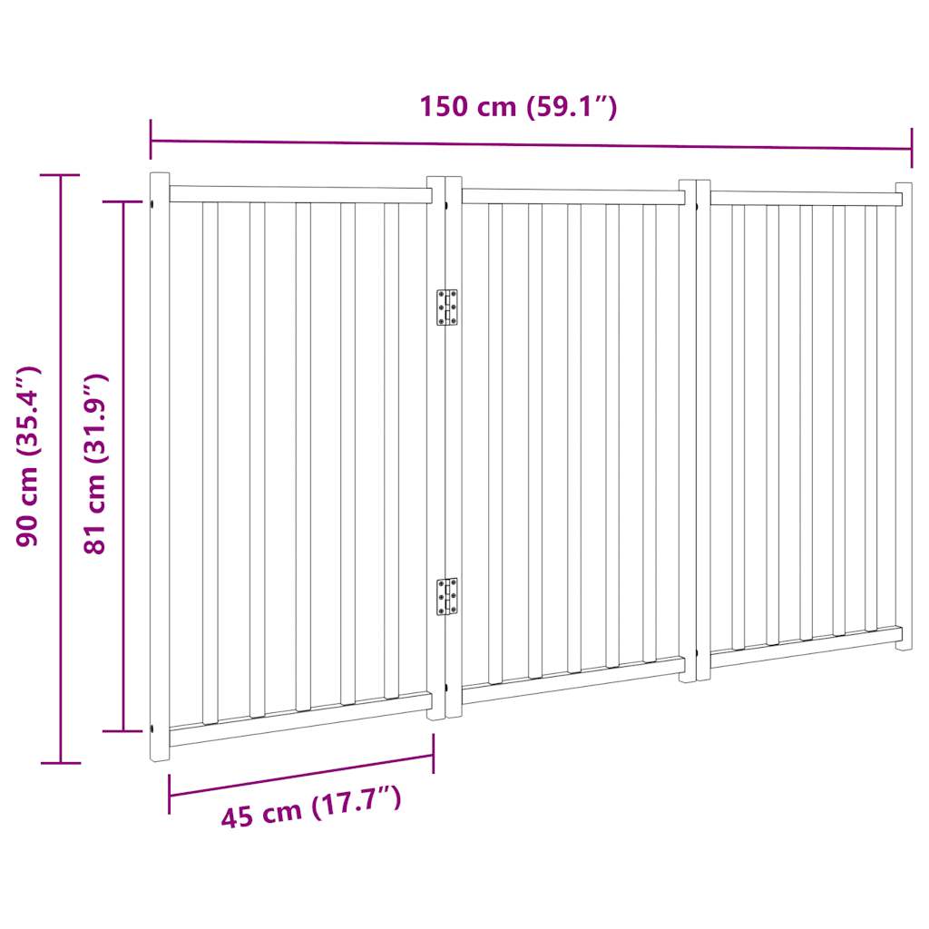 3-tlg. Hundetor Faltbar Braun Eiche 150 cm Massivholz Tanne