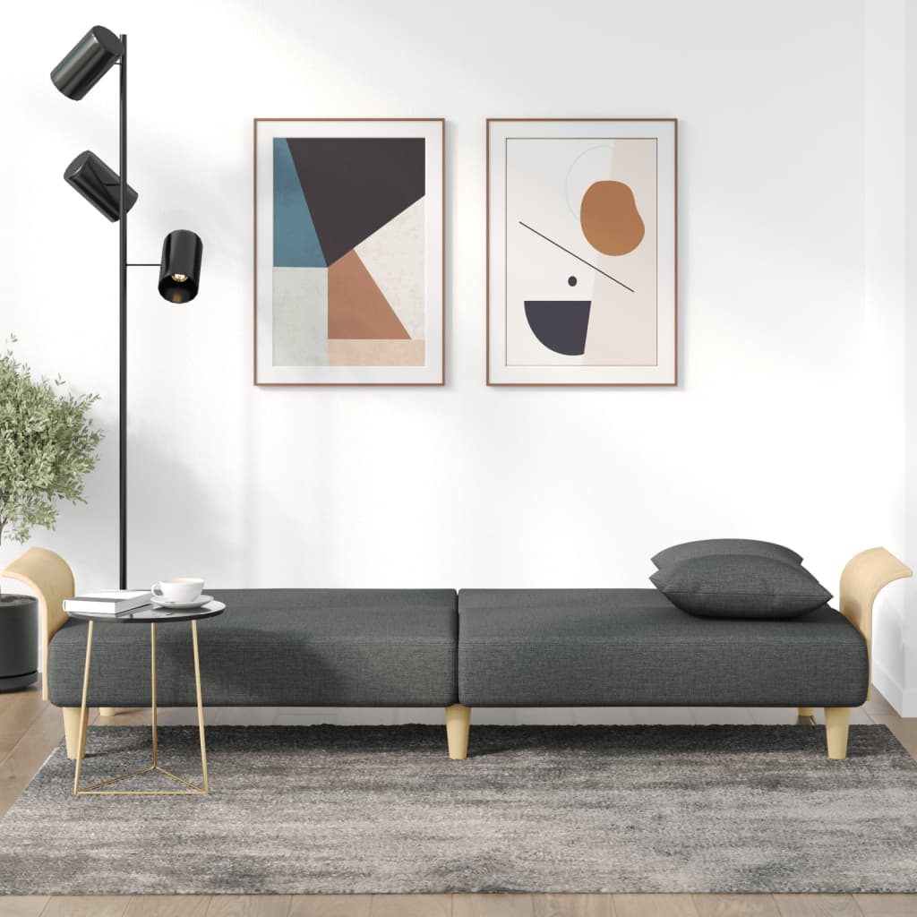 Canapé-lit avec accoudoirs en tissu gris foncé