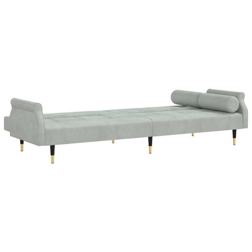 Canapé-lit avec coussins en velours gris clair