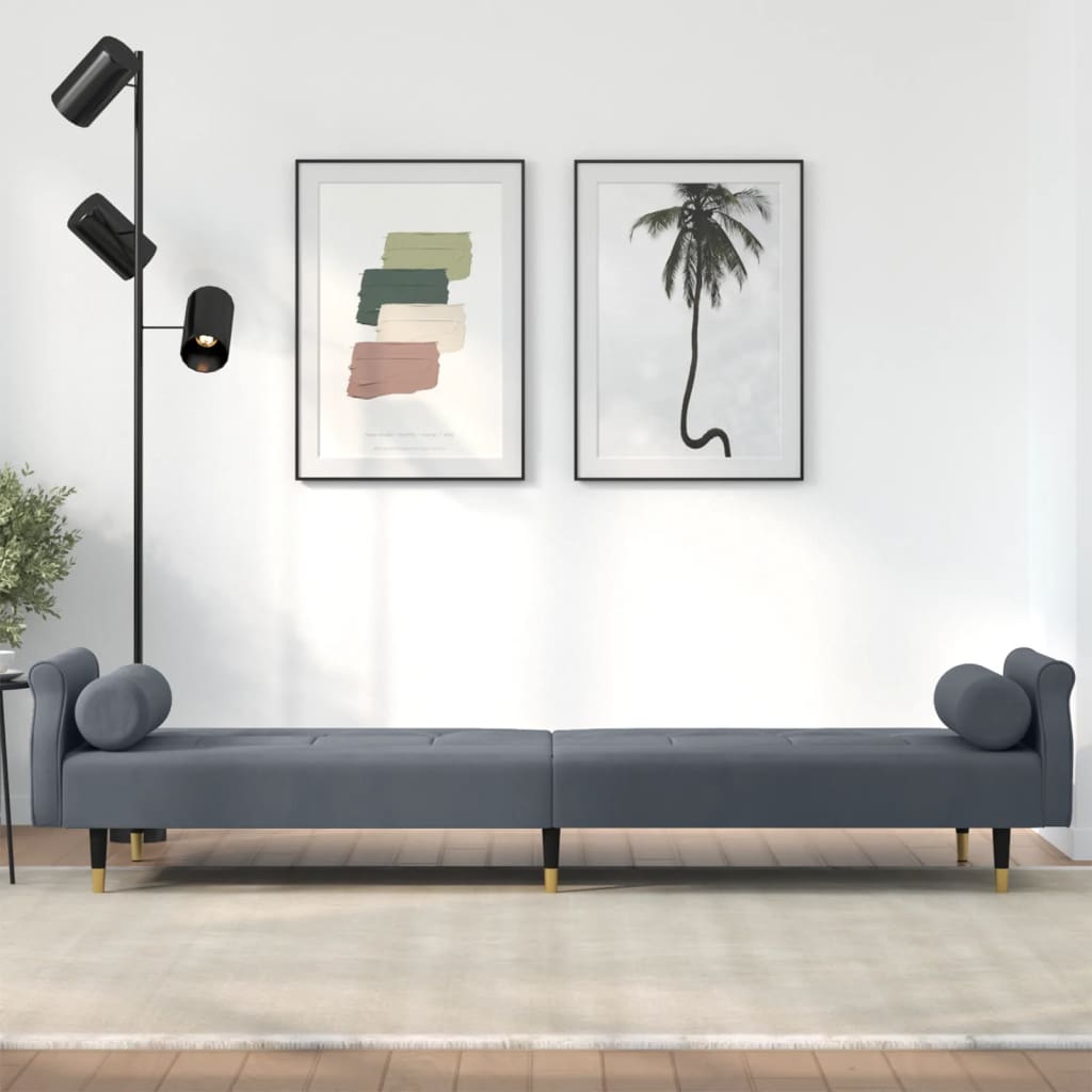 Canapé-lit avec coussins en velours gris foncé