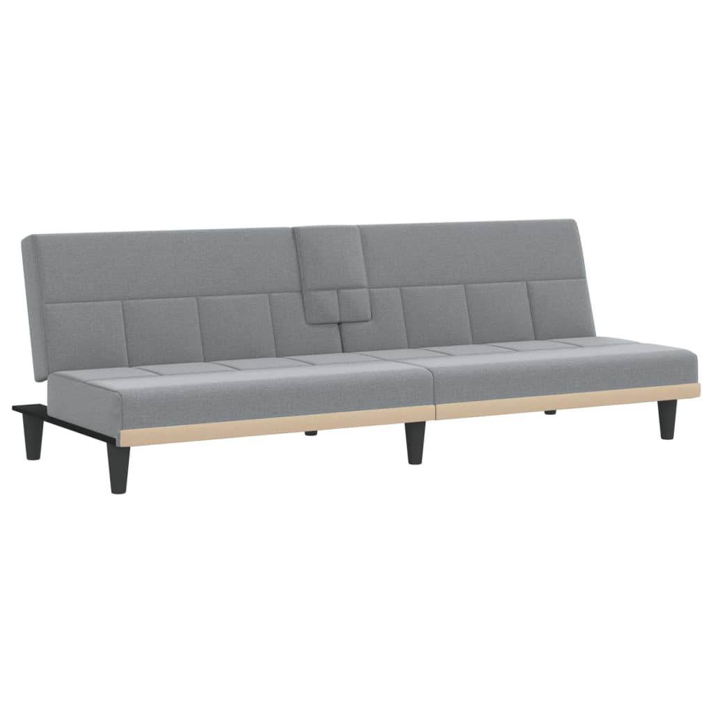 Canapé-lit avec porte-gobelets en tissu gris clair