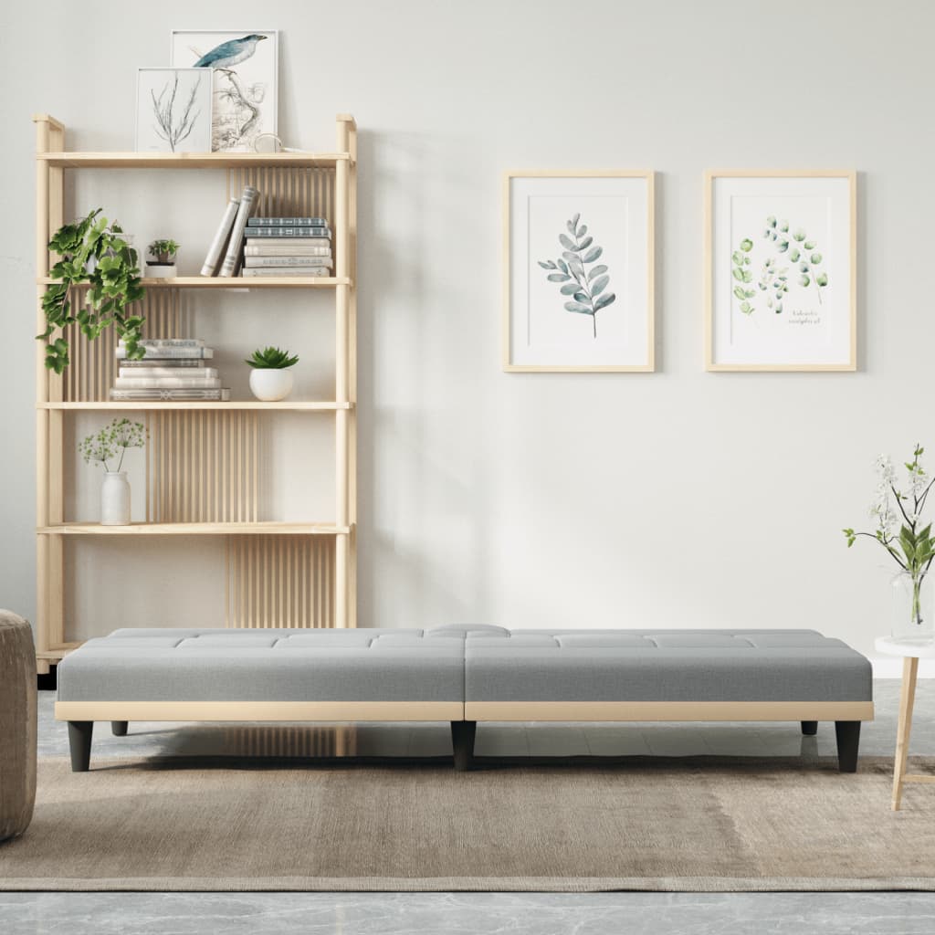 Canapé-lit avec porte-gobelets en tissu gris clair