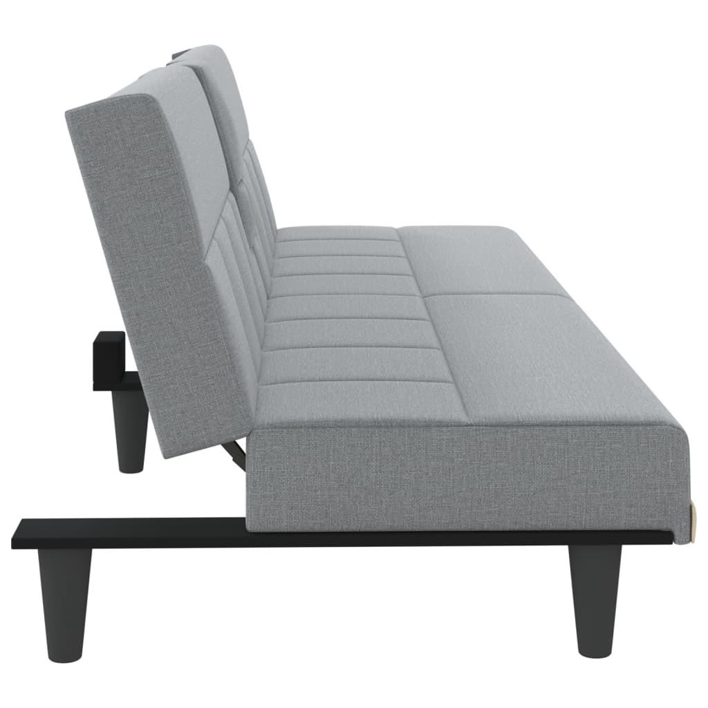 Canapé-lit avec porte-gobelets en tissu gris clair