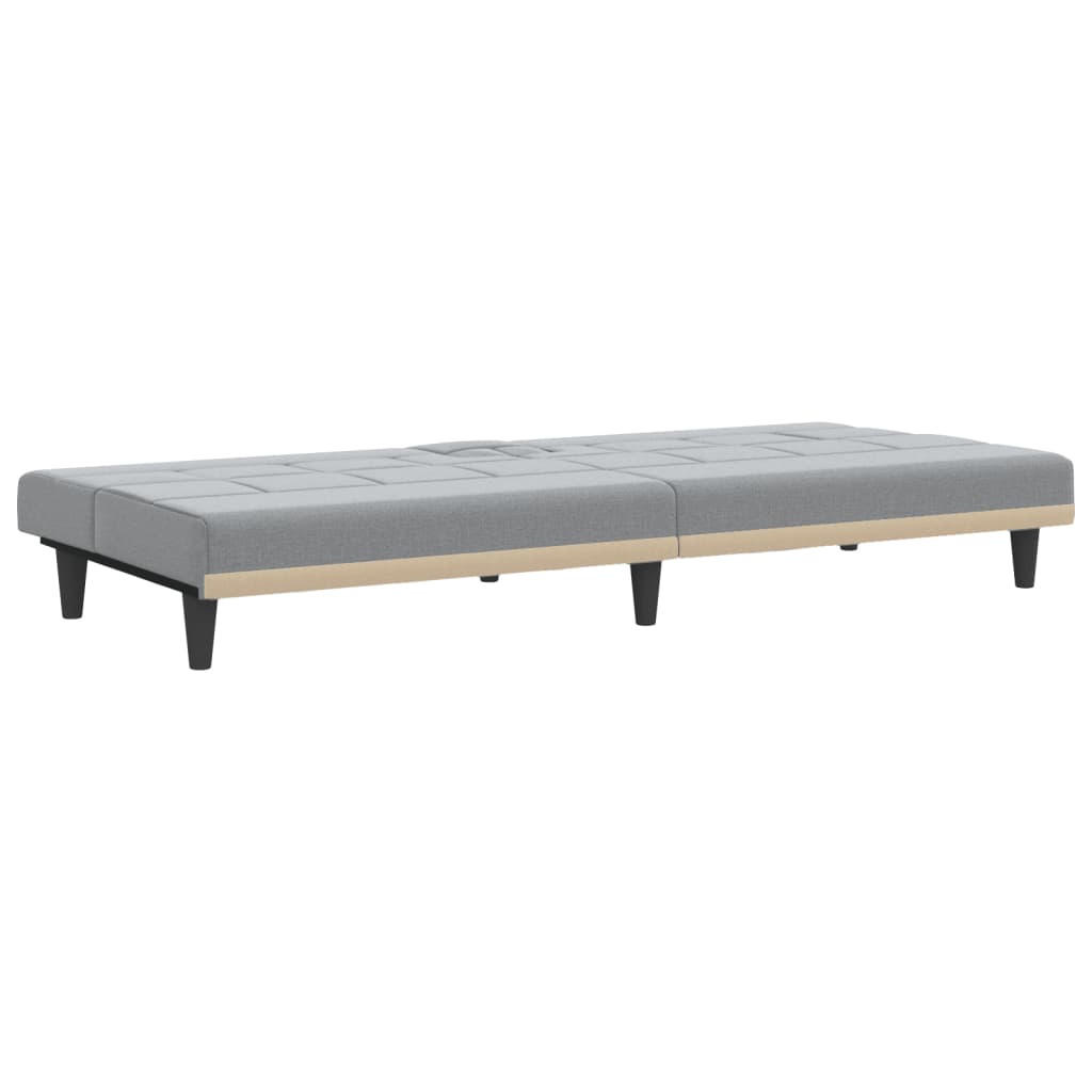 Canapé-lit avec porte-gobelets en tissu gris clair