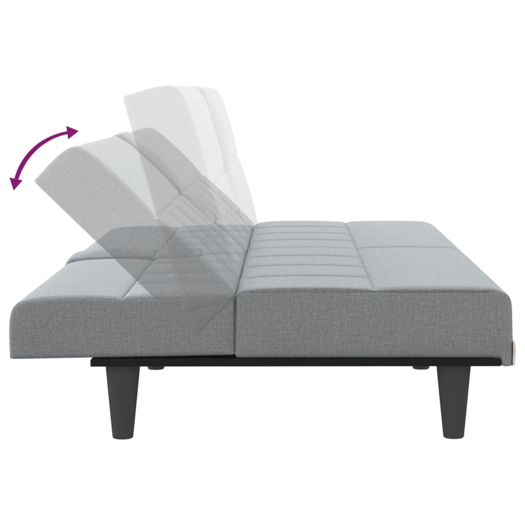 Canapé-lit avec porte-gobelets en tissu gris clair