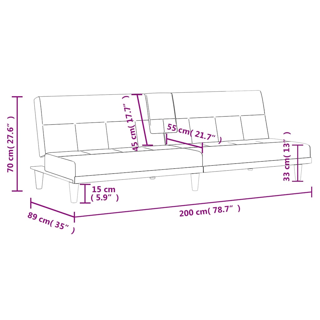 Schlafsofa mit Getränkehaltern Schwarz Stoff
