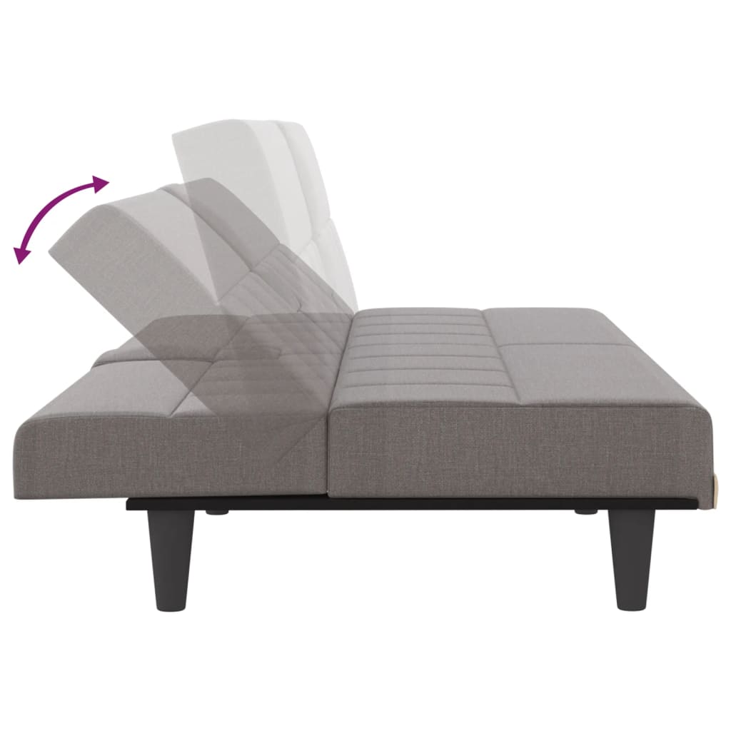 Canapé-lit avec porte-gobelets en tissu taupe