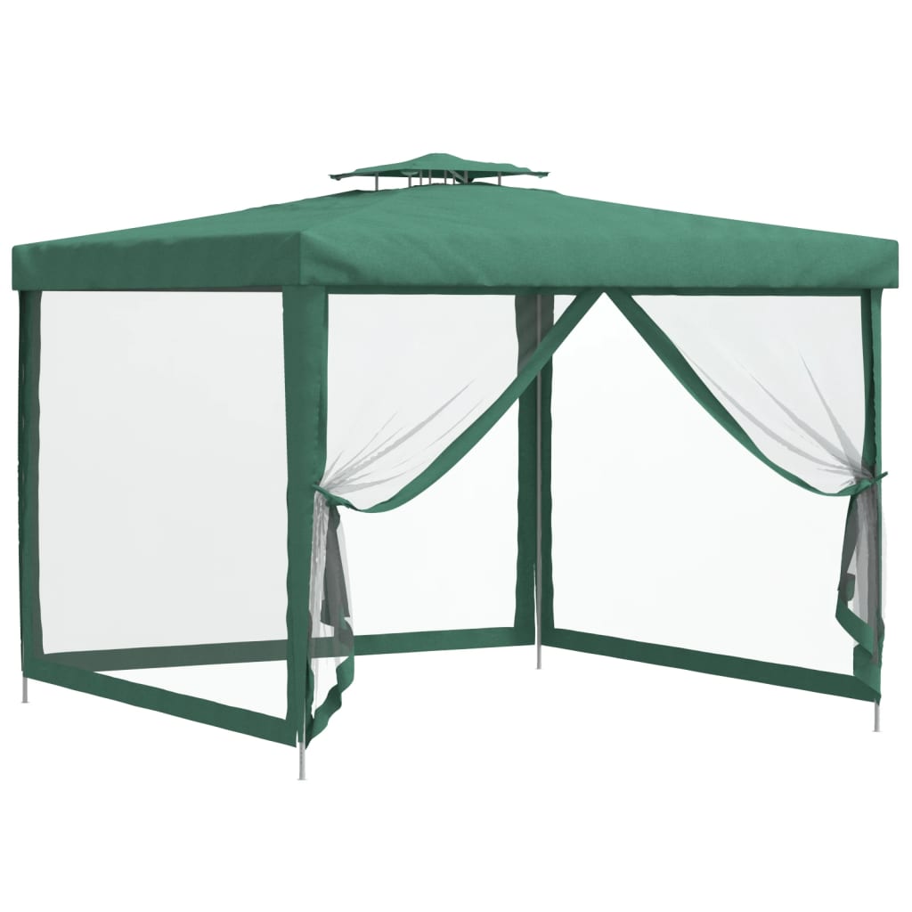 Pavillon mit Doppeldach Grün 3x3x2,68 m Stoff