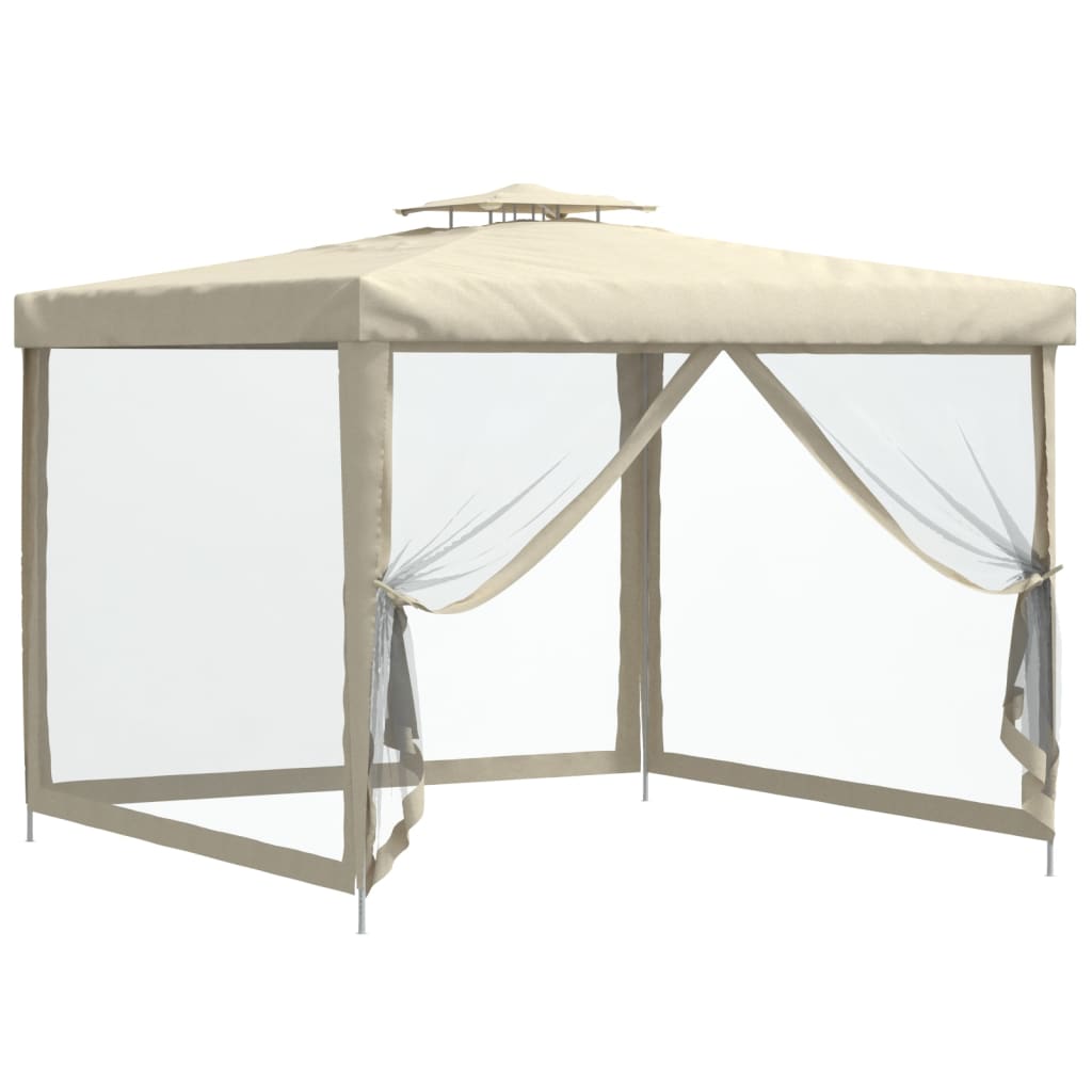 Pavillon mit Doppeldach Creme 3x3x2,68 m Stoff