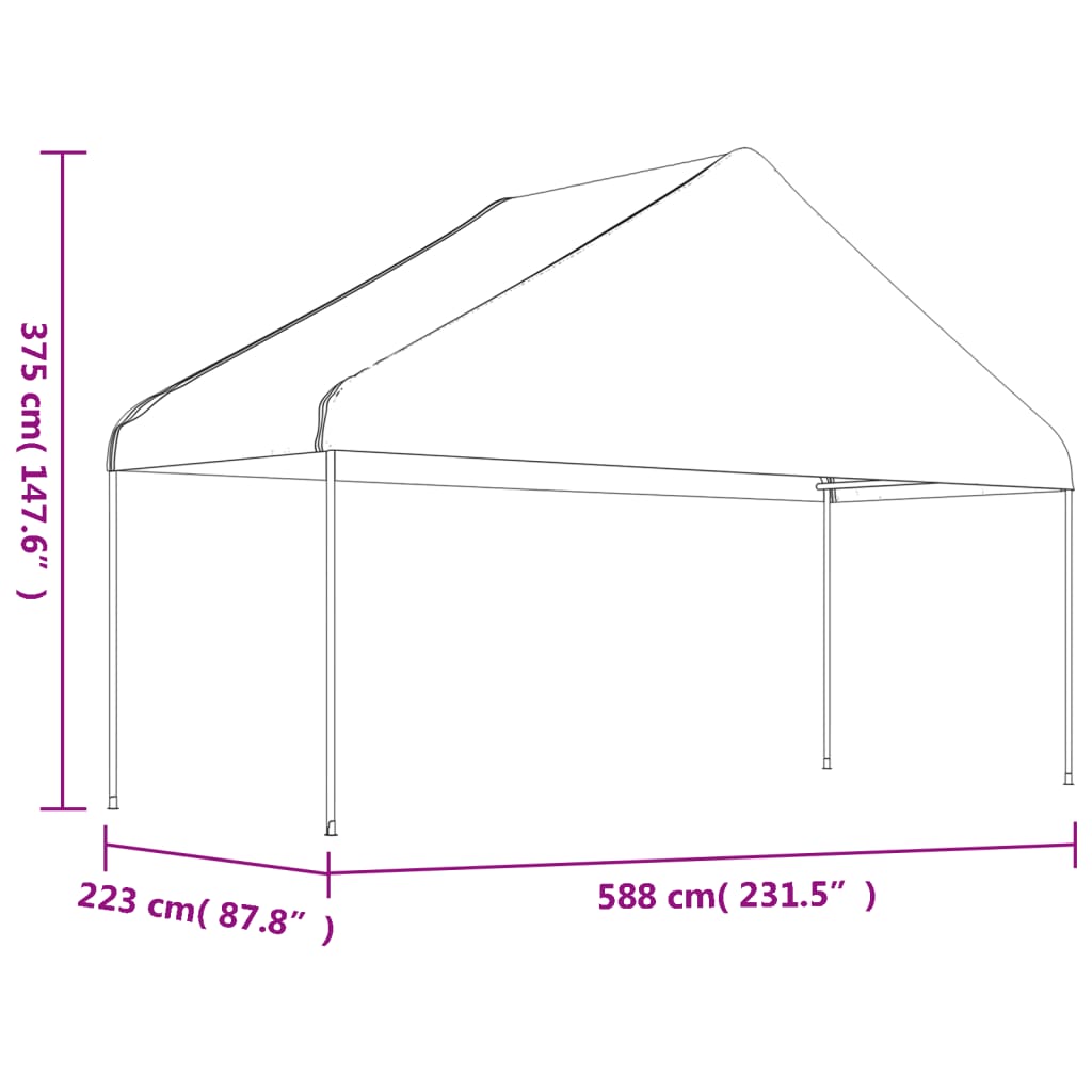 Pavillon mit Dach Weiß 5,88x2,23x3,75 m Polyethylen